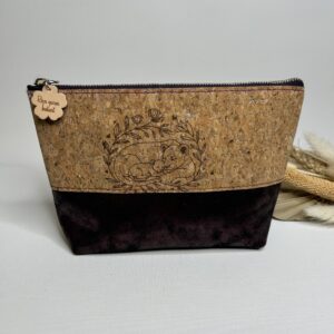 Trousse à maquillage en cuir et liège Lionne et bébé