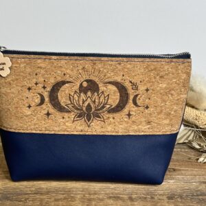Trousse à maquillage en cuir et liège Lotus