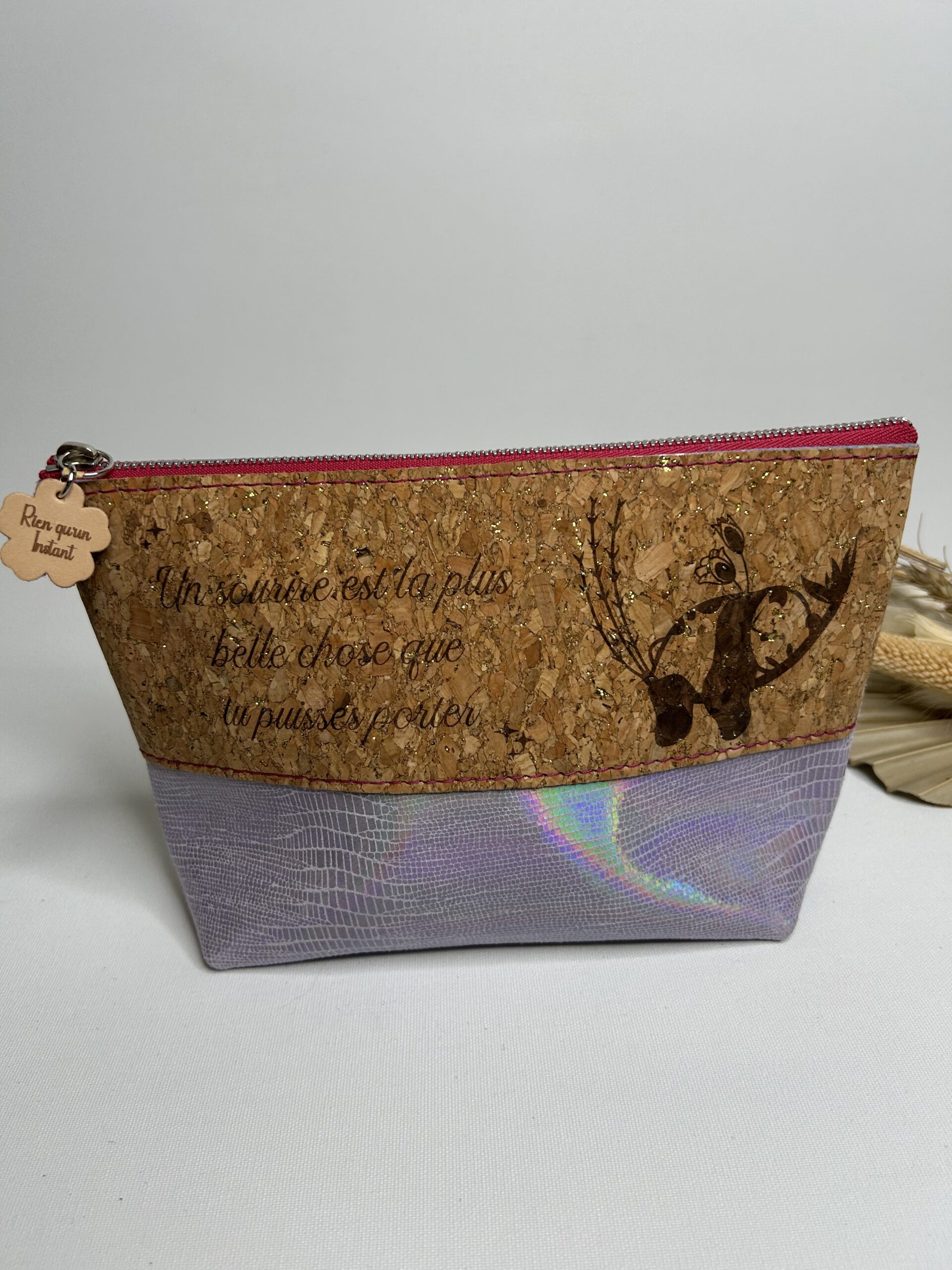 Trousse à maquillage en cuir et liège Panda endormi