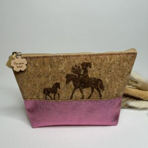 Trousse à maquillage en cuir et liège Cheval et poney