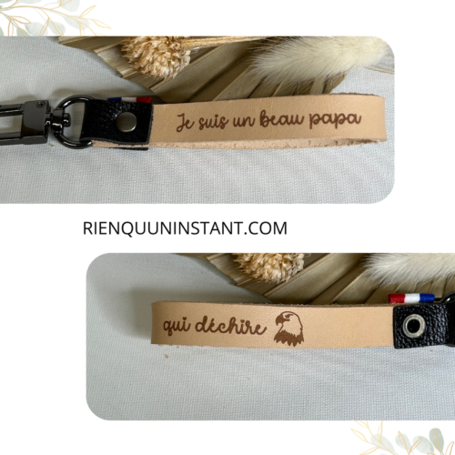 Porte-clé en cuir véritable personnalisé- idée cadeau Beau-papa