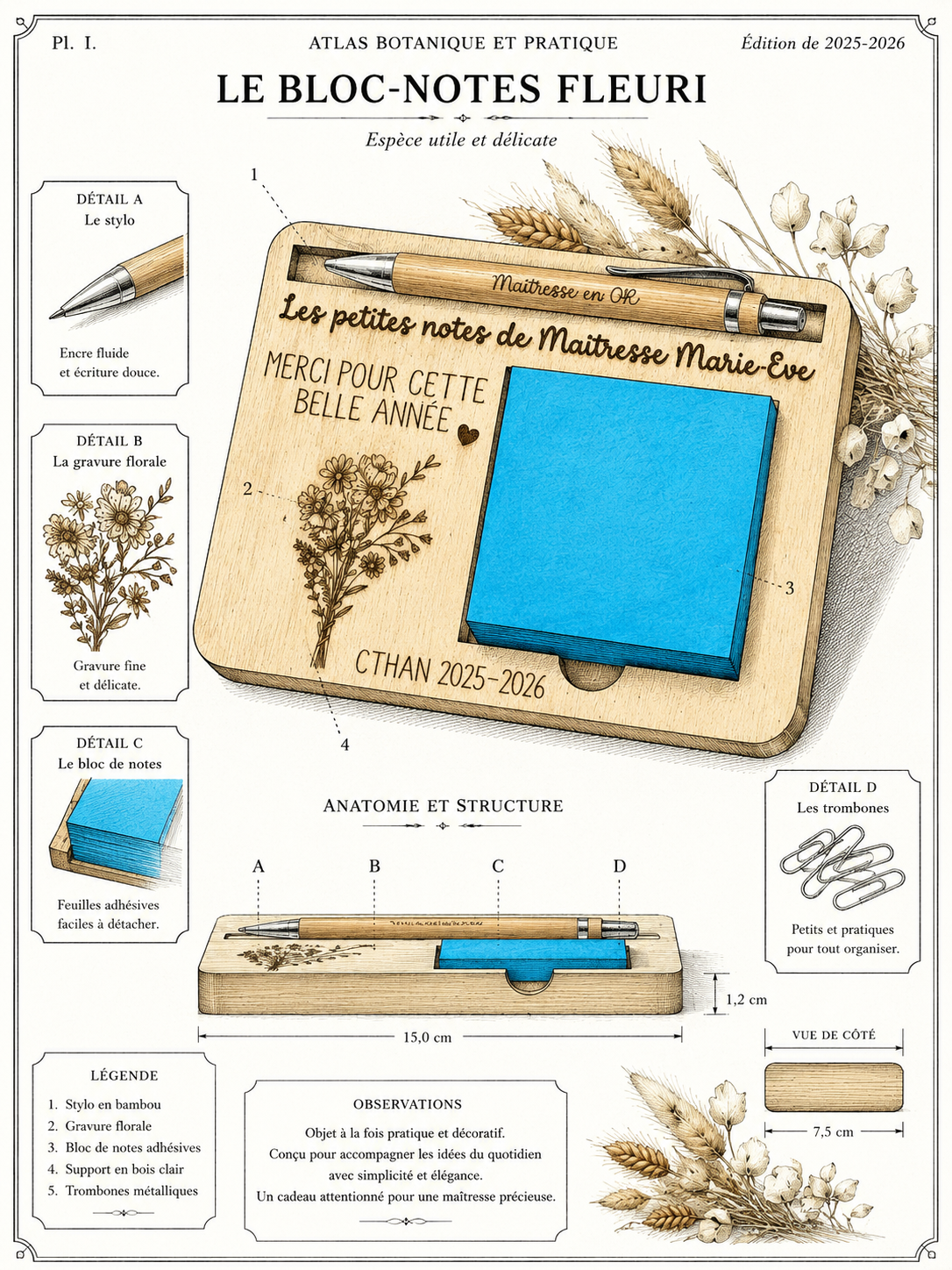 Cadeau personnalisé pour maîtresse avec stylo et post it – Image 4