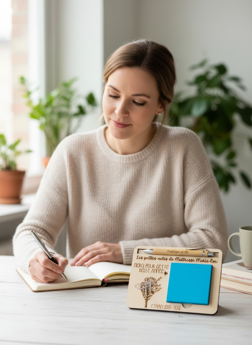 Cadeau personnalisé pour maîtresse avec stylo et post it – Image 2