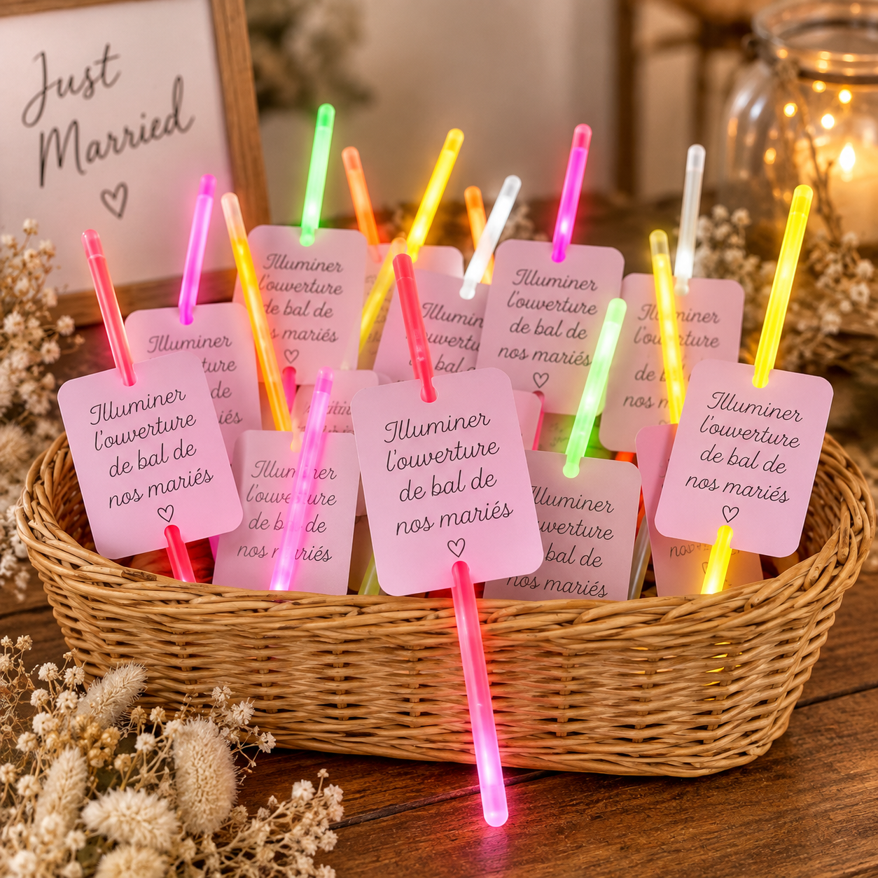 Bâtons lumineux avec étiquettes pour illuminer l’ouverture de bal des mariés