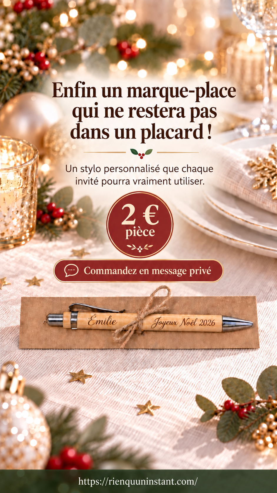 Marque place stylo noel Marque-place stylo en bambou personnalisé avec prénom pour table de Noël