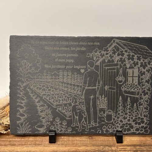 Plaque funéraire en ardoise personnalisée 20 × 30 cm avec création graphique sur mesure